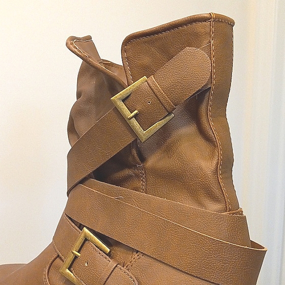Western Moto Boot Pull On Mid Calf Wrap-around Strap with a Buckle Casual Comfy - Picture 11 of 15